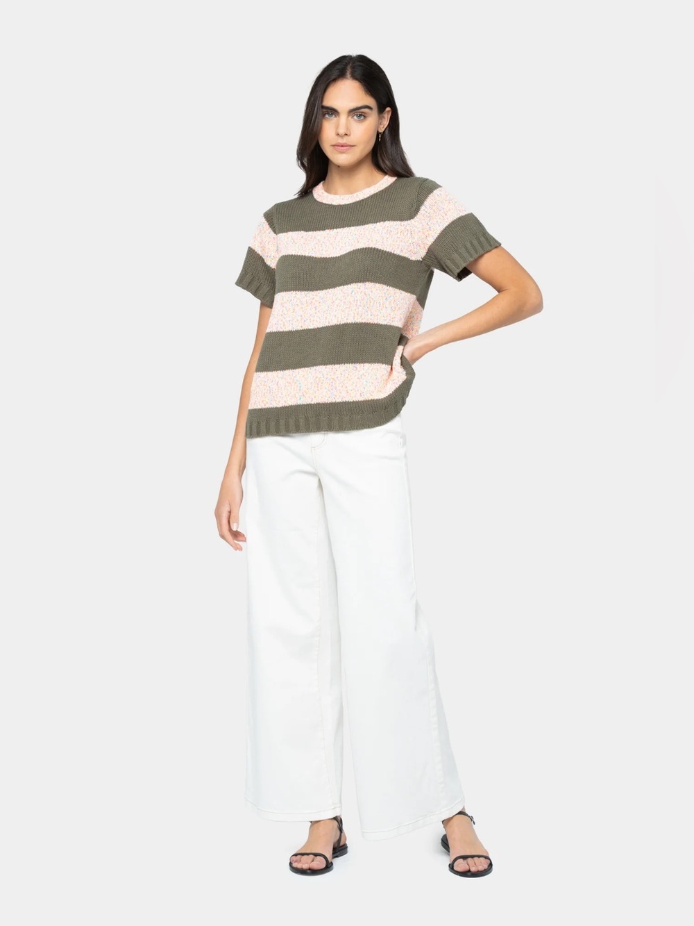 Peace Love World Something Wondering WIDE LEG DRAPE DENIM JEANS - White Sand